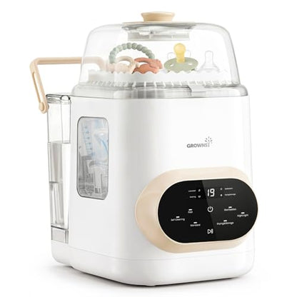 Grownsy EaseClean Pro Bottle Washer | Visible Cleaning Windows | All-in-One Wash, Sterilize & Dry System | 360° High-Pressure Cleaning | for Bottles, Pump Parts & Baby Essentials - color: Beige