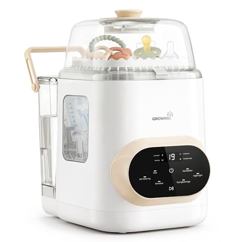 Grownsy EaseClean Pro Bottle Washer | Visible Cleaning Windows | All-in-One Wash, Sterilize & Dry System | 360° High-Pressure Cleaning | for Bottles, Pump Parts & Baby Essentials - color: Beige