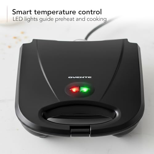 OVENTE Electric Panini Press Grill with Nonstick Plates, LED Indicator Lights, Thermostat Control, Compact Sandwich Maker Perfect for Cooking Breakfast, Steaks, Eggs Snacks & More, Copper GP0110CO - color: GP0110CO