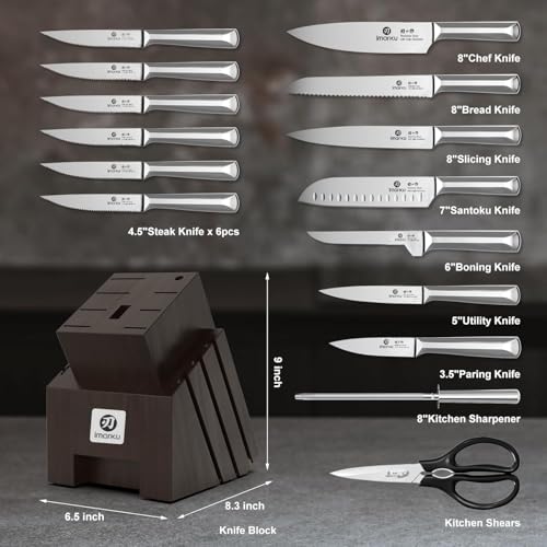 imarku Knife Set, 16Pcs Japanese Knife Set with Block & Built-in Sharpener, High Carbon Stainless Steel Kitchen Knives, Ergonomic Handle, Dishwasher Safe,Santoku Knives, Home Essentials for Gifts - color: Steel Gray