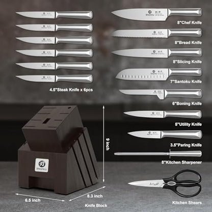 imarku Knife Set, 16Pcs Japanese Knife Set with Block & Built-in Sharpener, High Carbon Stainless Steel Kitchen Knives, Ergonomic Handle, Dishwasher Safe,Santoku Knives, Home Essentials for Gifts - color: Steel Gray