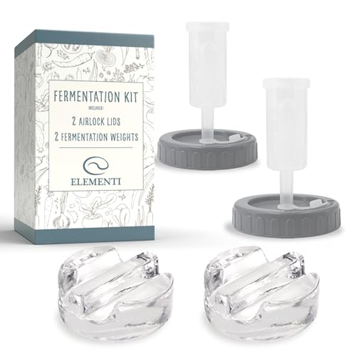 Elementi Fermentation Weights Kit - Set of 2 Glass Fermenting Weights and Mason Jar Fermentation Lids for Wide Mouth Mason Jars - Sauerkraut and Pickling Kit - style: Kit - Set of 2 Weights & Grey Lids