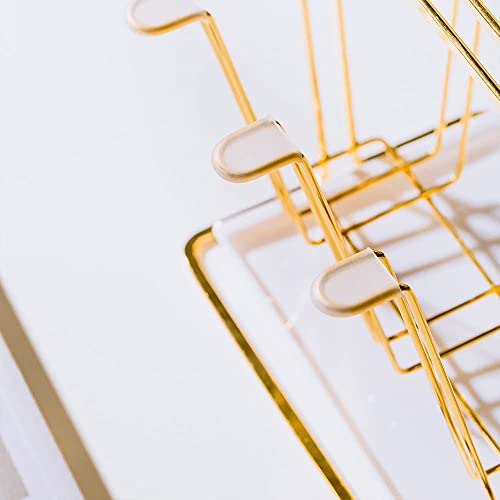 Metal Cup Drying Rack with 6 Hooks | Bottle Drying Rack with Drain Tray,Coffee Mug Holder,Mug Organizer Golden - color: Gold