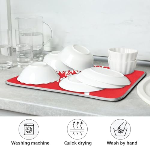 Valentine's Day Dish Drying Mats for Kitchen 16x18 inch Love Tree With Hearts Drying Pad Dish Drainer Mat Counter top Mat Dish Draining Mat L - color: Valentine, size: 16x18in