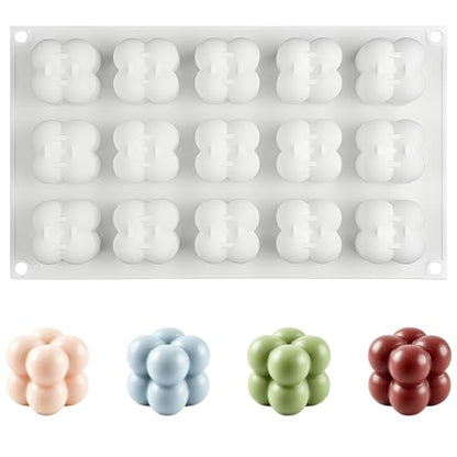 3D Mini Bubble Candle Molds, 15-Cavity Silicone Bubble Cube Molds for Candle, Wax, Resin, Cube Molds for Mousse, Cake, Chocolate, Candy - color: White-R0143 (Small Bubble)