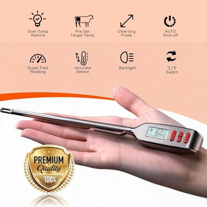 Antonki Meat Thermometer Digital, Smart Instant Read Food Thermometer with Super Long Probe for Cooking Grilling Baking Kitchen Candy BBQ Oil Liquid, Backlit Display, Battery Included