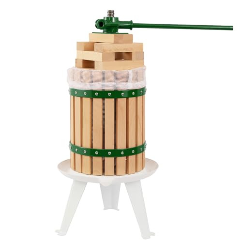 CAELUM 1.6 Gallon Fruit Wine Press, Manual Apple Cider Press with Solid Wood Basket, Filter Bag & 6 Pressing Blocks, Juicer for Grapes, Berries, Home Brewing, Kitchen & Orchard(Green） - color: Green, size: 1.6 Gallon