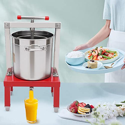 Honey Press Machine Stainless Steel Fruit Honey Press Heavy Duty Beekeeping Machine Large Capacity Manual Juice Extractor for Apples Grapes Cider (Red, Low Base) - color: Red, Low Base