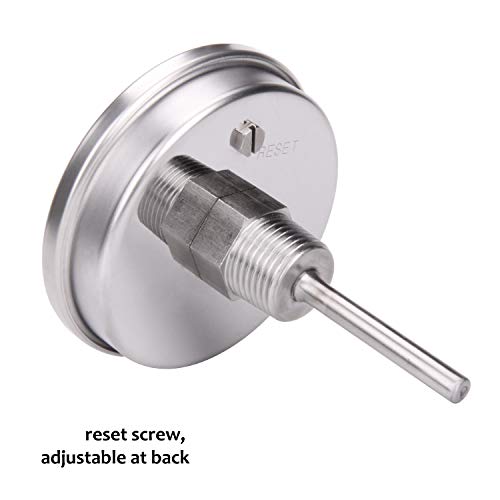 MEASUREMAN Fully Stainless Steel Pot, Kettle, Brewing Bimetal Dial Thermometer, 3" Dial, 2-1/2" Stem, -40-160 deg F/-40-70 deg C, -1% Accuracy, Adjustable, 1/2" NPT Back Mount - size: -40-160 deg F/-40-70 deg C, style: 2-1/2" Stem
