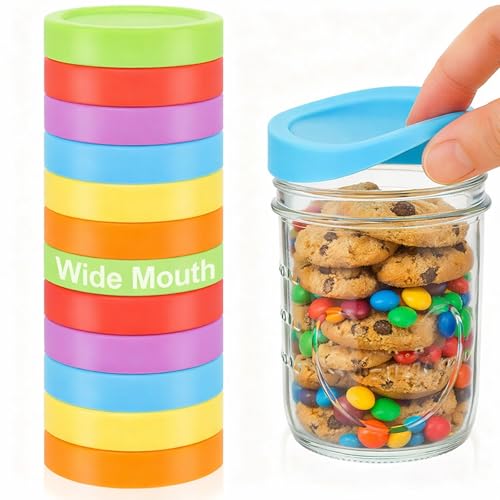 Teenyyou 12 Pcs Silicone Regular Mouth Lids Mason Jar Lids Thickened Leak Proof Lid for 70 mm All regular mouth Mason Jars, Reusable Large Canning Jar Caps(Red Orange Yellow Green Blue Purple) - color: Red ,Orange ,Yellow, Green, Blue, Purple, size: 70 mm