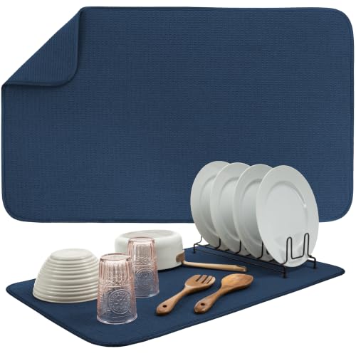 S&T INC. Dish Drying Mat Jumbo, 18” x 30”, Absorbent Microfiber Kitchen Counter Mat, Dish Drying Pad for Dishes, Utensils, Pots and Pans, Jumbo, Navy - size: 18" x 30"