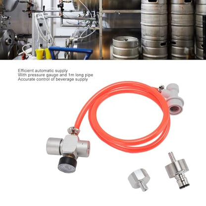 Mini Keg Regulator, Automatic Stainless Steel CO2 Pressure Regulator with 1m Red Hose for Homebrew, Coffee, Soda
