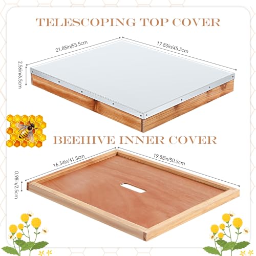 Colingmill Telescoping Cover and Beehive Inner Cover for 10 Frame Bee Hive, Mental Hive Cover and Insulation Ventilation Inner Cover Beehive Part for Beekeeping Tool(2 Pcs)