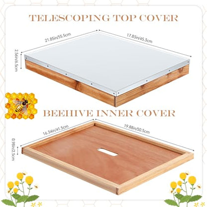 Colingmill Telescoping Cover and Beehive Inner Cover for 10 Frame Bee Hive, Mental Hive Cover and Insulation Ventilation Inner Cover Beehive Part for Beekeeping Tool(2 Pcs)