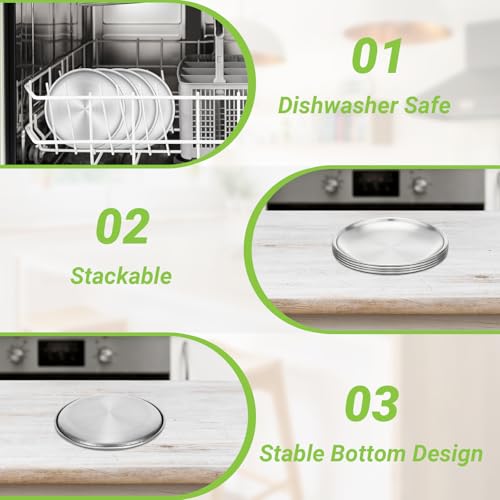Stainless Steel Plates, 4 Pack 5.5 inch Mini 201 Metal Food Serving Plate Set, Reusable Snack Eating Dishes Round Shatterproof Silver Brushed Finish Dishes for BBQ Dinner Oven Dishwasher Safe - size: 5.5"