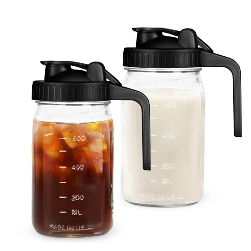 32oz Mason Jar with Lid - 2Pack No Leak Airtight Mason Jar with Pour Spout Lid Perfect for Fridge, Wide Mouth Easy to Clean, Ideal for Coffee, Breastmilk, Iced & Sun Tea, Juices - color: Black, size: 1 Quart