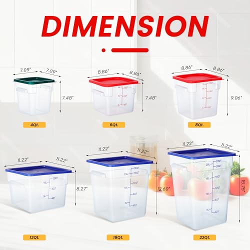 4 Pack 8QT Square Food Storage Containers with Lids | Clear NSF polycarbonate containers with scale, label and measuring cup, stackable for prep, storage, freezer. Dishwasher safe - color: 8Qt