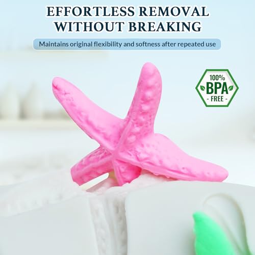 HKNMTT Marine Themed Silicone Mold for Polymer Clay Fondant, Seashell Mermaid Tail Starfish Ocean Seahorse Air Dry Clay Craft Cake Decor Wax Melt Chocolate Candy Mould DIY Cupcake Toppers BPA Free - style: Ocean - 4PCS