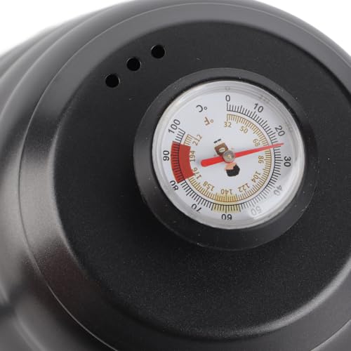 Gooseneck Coffee Kettle, Precision Pouring Brewing Pot for Home Kitchen Stainless Steel Black 1.2L with Thermometer Wood Handle
