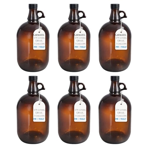 1 Gallon (128oz) Amber Glass Jug With 38mm Cap | Pack of 6 | FAST SAME DAY SHIPPING