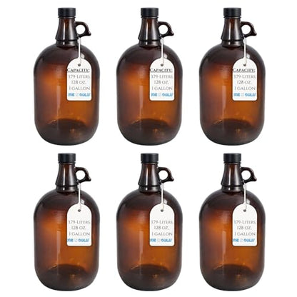 1 Gallon (128oz) Amber Glass Jug With 38mm Cap | Pack of 6 | FAST SAME DAY SHIPPING