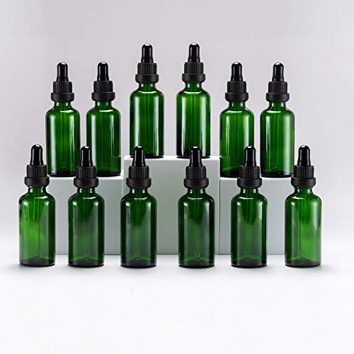 YIZHAO Green Glass Dropper Bottle 2oz, Tincture Bottles with Glass Dropper, for Essential Oils, Aromatherapy, Cosmetic, Laboratory, Pharmacy, Liquids, Travel –12 Pcs - color: Green, size: 50ml-12