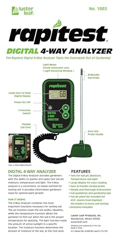 Luster Leaf Rapitest 4-Way Digital Soil Analyzer for pH, Moisture, Temperature, and Light – Designed and Engineered in the USA