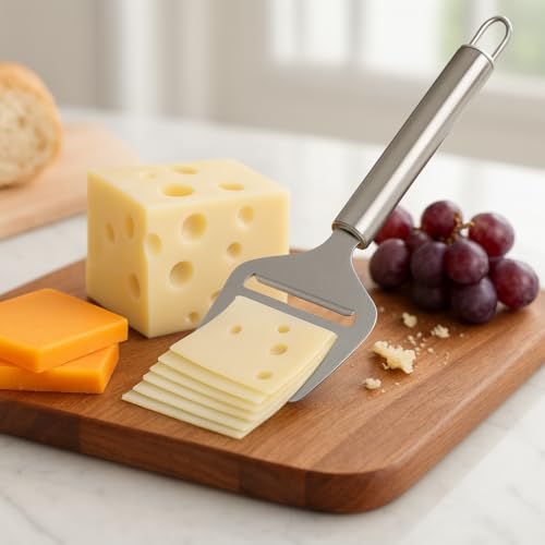 Cheese Slicer & Cheese Cutter - Adjustable Stainless Steel Wire Cheese Cutter with 1 Extra Wires - Cheese Shaver for Mozzarella, Cheddar, Gruyere - Cheese Slicer with Wire (Silver)