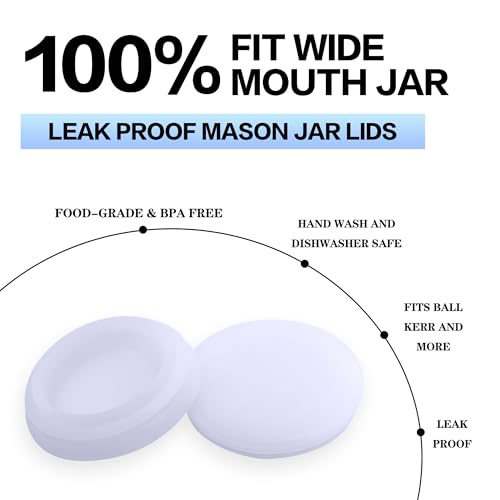 Wide Mouth Mason Jar Lids - Large Mouth Canning Lids Fit for All Wide Mouth Mason Jars,Food Grade Silicone Mason Jar Caps,Dishwasher Safe,Leak Proof Reusable Jar,5 Pack - color: White-5 Pack