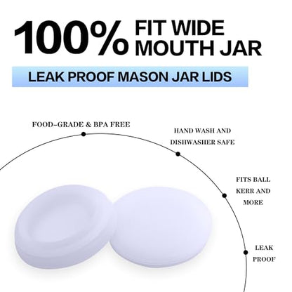 Wide Mouth Mason Jar Lids - Large Mouth Canning Lids Fit for All Wide Mouth Mason Jars,Food Grade Silicone Mason Jar Caps,Dishwasher Safe,Leak Proof Reusable Jar,5 Pack - color: White-5 Pack