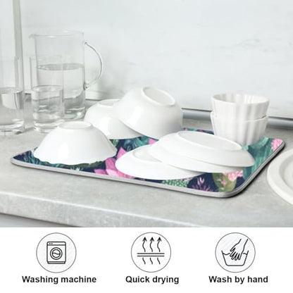 Kcldeci Succulent Plants Cactus Tropical Dish Drying Mat Kitchen Drying Pad Dish Draining Mat Dish Rack Drainer Pad 18 x 24 - color: Cactus, size: 18x24in
