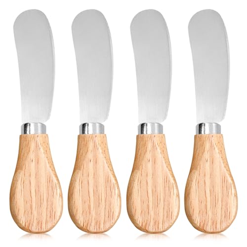Siutaga 4 Pcs Cheese Spreader Knives Butter Knife with Wooden Handle Stainless Steel Cheese Butter Knife for Cheese Cold Butter Jam Pastry and Other Kitchen Accessories 4.84 Inch