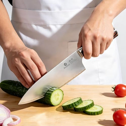 imarku 8.5 Inch Pro Japanese Chef Knife, Ultra Sharp Kitchen Knife 10Cr15Mov Stainless Steel, Triple-Layer Composite Blade, Ergonomic Pakkawood Handle, Professional Cutting Knife,Birthday Gift - color: Nature Brown