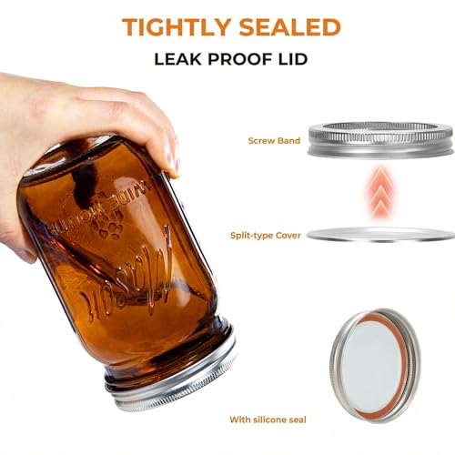 SUT Amber Wide Mouth Mason Jars 32 oz,9 Pack Quart Mason Jars With Airtight lids and Bands,Canning Jars 32 oz for Preserving,Meal Prep,Overnight Oats,Fermenting - color: Amber