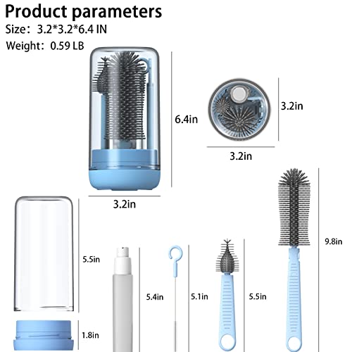 Travel Bottle Cleaner Kit, Silicone Baby Bottle Brush Set with Bottle Brush, Drying Rack, Nipple Brush,Straw Brush,Soap Dispenser, Portable Baby Bottle Brush Cleaner for Home and Travel,Blue - color: Light Blue