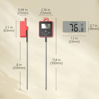 Timloon Digital Candy Thermometer with Pot Clip, Backlight LCD, 8" Long Probe, Temperature Alarm, ℃/℉ Switch, Instant Read Kitchen Thermometer for Cooking, Baking, and Candy Making