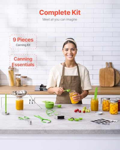 VEVOR Canning Supplies Starter Kit, 9 Pieces Stainless Steel Water Bath Canning Kit for Beginners, Canning Tools Set: Ladle, Measuring Spoon & Cup, Funnel, Tongs, Jar Lifter, Jar Wrench - size: 9PCS