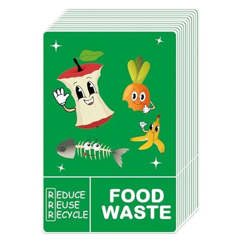 ASUNO Food Waste Recycling Stickers for Bins 150 × 100 mm Trash Vinyl Funny Waterproof Removable Labels Self Adhesive Decals for Home Kitchen Business Outdoor Indoor 12 Pack