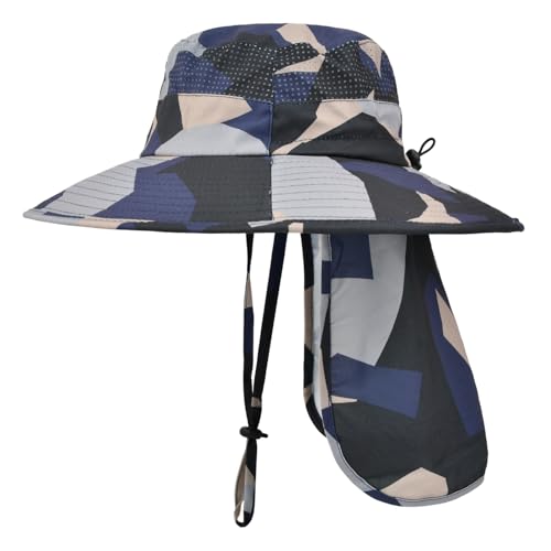 Sun Hats for Men Women Fishing Hat UPF 50+ Breathable Wide Brim Bucket Hats Summer UV Protection Safari Hat with Neck Flap - color: Camo Beige