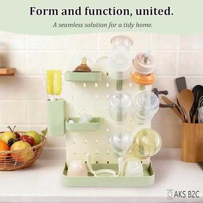Baby Bottle Drying Rack Space Saving Countertop Vertical Rack with Brushes Holder (Green) - color: Green