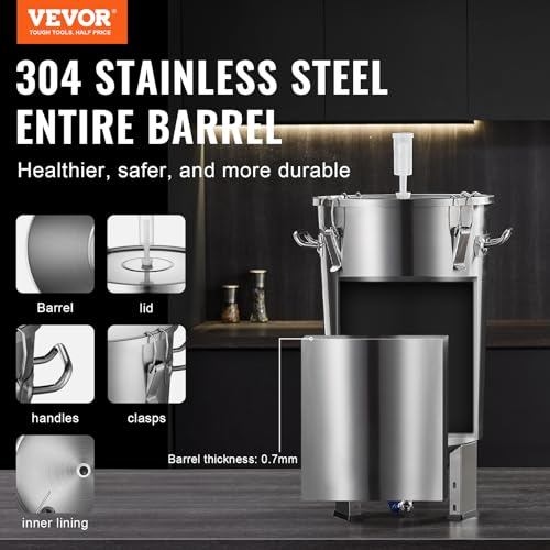 VEVOR Fermentation tank 8 Gallon Stainless Steel Beer Brew Fermentor Brew Bucket Fermentor for Home Brewing with Conical Base Brewing Equipment - size: 8 Gal-Fermenter1.0