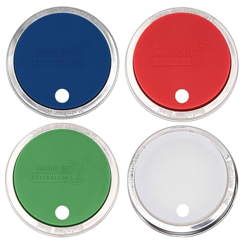 Silicone Fermentation Lid and Straw Hole Tumbler for Mason, Ball, Canning Jars (Americana Multicolor, Wide Mouth) - color: Americana Multicolor, size: Wide Mouth