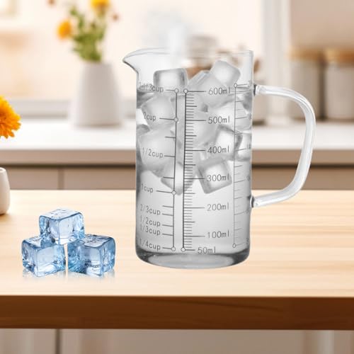 600ml/20.28oz Microwave Safe Glass Measuring Cup | Heat Resistant Borosilicate, V-Shaped Spout, Clear Scale, Multipurpose for Kitchen, Coffee & Yogurt(600ml/20.28oz) - size: 600ML