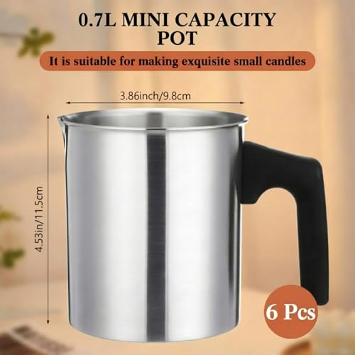 Ziliny 6 Pcs Candle Making Pouring Pot Wax Pouring Pitcher with Dripless Spout and Heat Resisting Handle Aluminum Wax Melter for Christmas DIY Candle Making Kits Gift (0.7 L) - size: 0.7 L