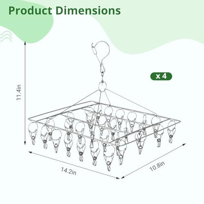 Homaisson 4 PCS Herb Drying Rack, Stainless Steel Hanging Herb Drying Rack with 30 Clips, Windproof Herb Dryer Flower Drying Rack, Space-Saving Drying Rack for Aromatic Herbs Spices Tea Leaves