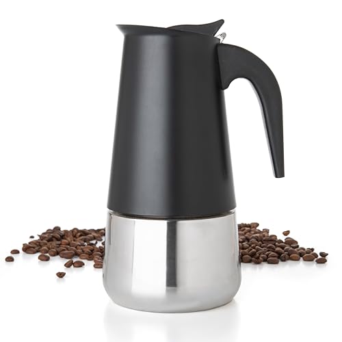 Mixpresso Black 9 Cup Greca Stovetop Espresso Pot 450ml/15oz, Moka Pot with Coffee Percolator Design, Stainless Steel Stove Top Coffee Maker for Camping or Home Use,Italian Stovetop Espresso Maker - color: Black, size: 9 Espresso Cups