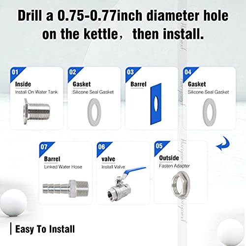 3/4" O.D. thread to 3/8 inch barb stainless steel home brewing bulkhead ball valve fitting kit, for gallon beer pot brew kettle spigot - size: 3/4" thread -3/8" barb