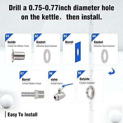 3/4" O.D. thread to 3/8 inch barb stainless steel home brewing bulkhead ball valve fitting kit, for gallon beer pot brew kettle spigot - size: 3/4" thread -3/8" barb