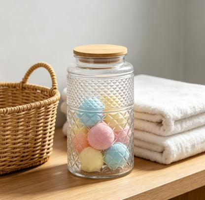 Prettidecor 1 Gallon Large Airtight Glass Storage Jars with Bamboo Lid, Kitchen Pantry Bathroom Laundry Room Organizer Canisters for Flour Rice Sugar Pasta Coffee Bean Cookies Popcorn Bath Salts