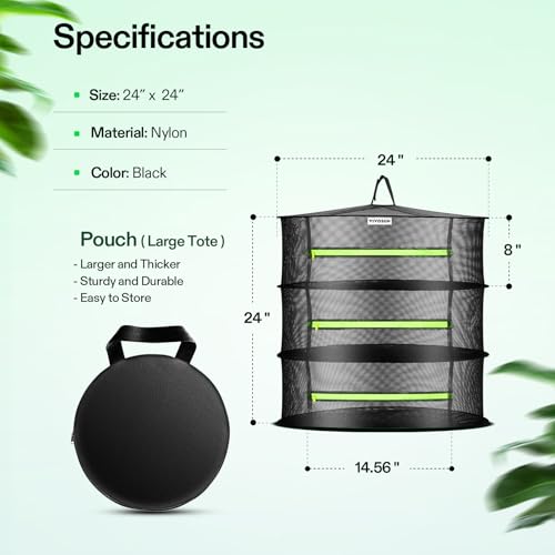 VIVOSUN 3-Layer Mesh Drying Rack Hanging Design with Green Zippers for Dehydrating, Indoor and Outdoor Pruning Shears Included (Pack of 2) - size: 3 Layer (Pack of 2), style: 1 Pack